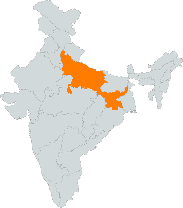 India map highlighting Nand Care Foundation active regions in Jharkhand